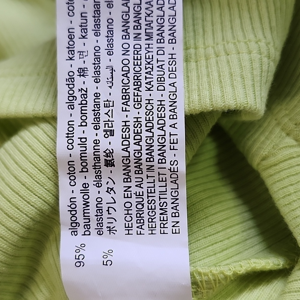 NWOT ZARA Neon lime green yellow v-neck ribbed drawstring crop top - Picture 8 of 9